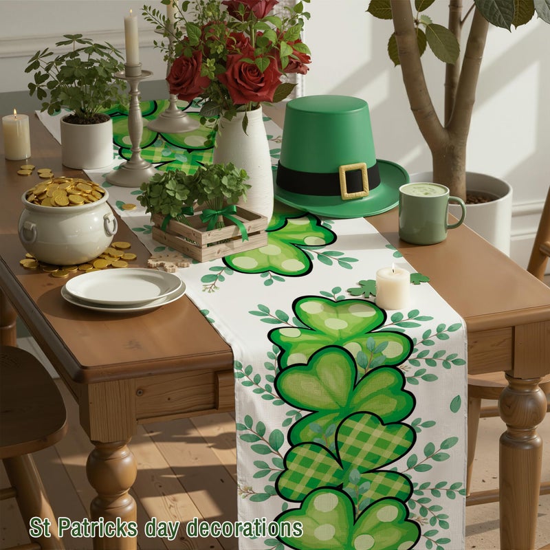 OHOME St Patricks Day Decorations - Shamrock Table Runner | St Patricks Day Party Favors Supplies Decor Indoor Outdoor - Spring Holiday Banner Backdrop Decorations for Table Home Kitchen - Image 3