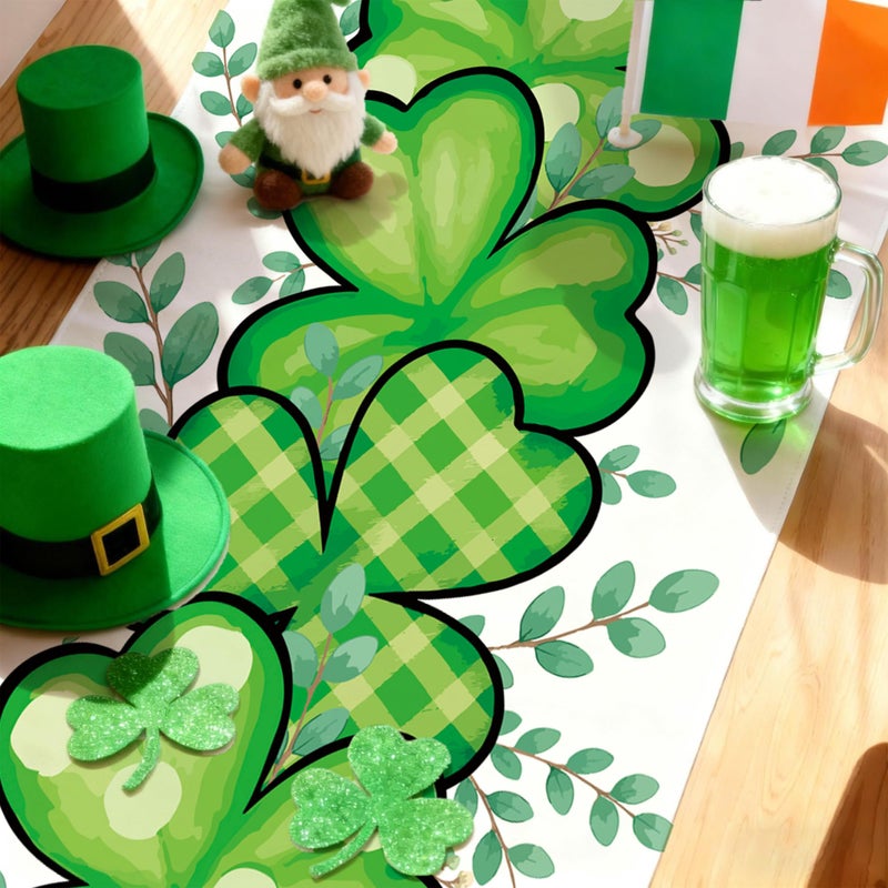 OHOME St Patricks Day Decorations - Shamrock Table Runner | St Patricks Day Party Favors Supplies Decor Indoor Outdoor - Spring Holiday Banner Backdrop Decorations for Table Home Kitchen - Image 5