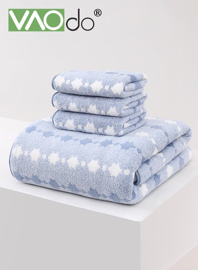 فاو دو مجموعة مناشف حمام 4 قطع، 1 منشفة حمام كبيرة الحجم و 3 مناشف، مادة ناعمة على البشرة عالية الامتصاص، مناشف سريعة الجفاف للاستحمام والصيف والشاطئ والصالون والرياضة باللون الأزرق - Image 1