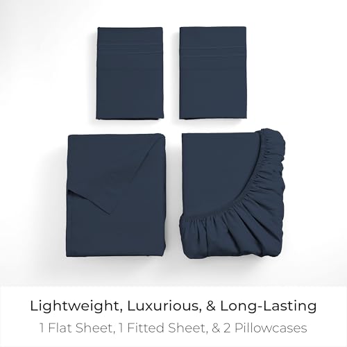 Mellanni Full Sheets Set - 4 PC Iconic Collection Bedding - Hotel Luxury, Extra Soft, Cooling Bed Sheets - Wrinkle, Fade, Stain Resistant (Full, Navy Blue) - Image 3