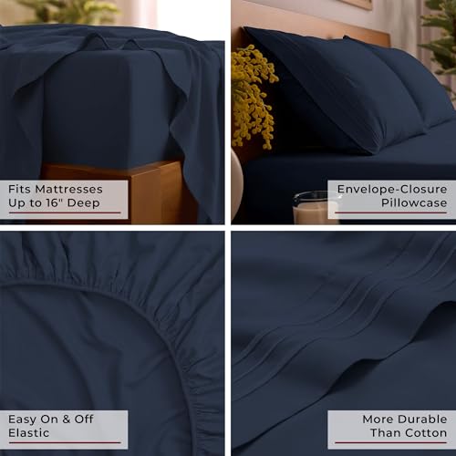 Mellanni Full Sheets Set - 4 PC Iconic Collection Bedding - Hotel Luxury, Extra Soft, Cooling Bed Sheets - Wrinkle, Fade, Stain Resistant (Full, Navy Blue) - Image 5