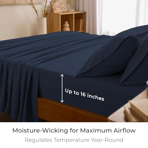 Mellanni Full Sheets Set - 4 PC Iconic Collection Bedding - Hotel Luxury, Extra Soft, Cooling Bed Sheets - Wrinkle, Fade, Stain Resistant (Full, Navy Blue) - Image 4
