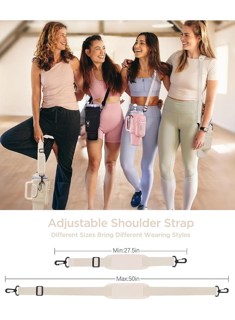 TRASSLE Water Bottle Carrier Bag with Phone Pocket for Stanley 40oz Tumbler with Adjustable Strap Bollus with Straw Cover & Carabiner for Stanley Cup Accessories (Beige) - Image 5