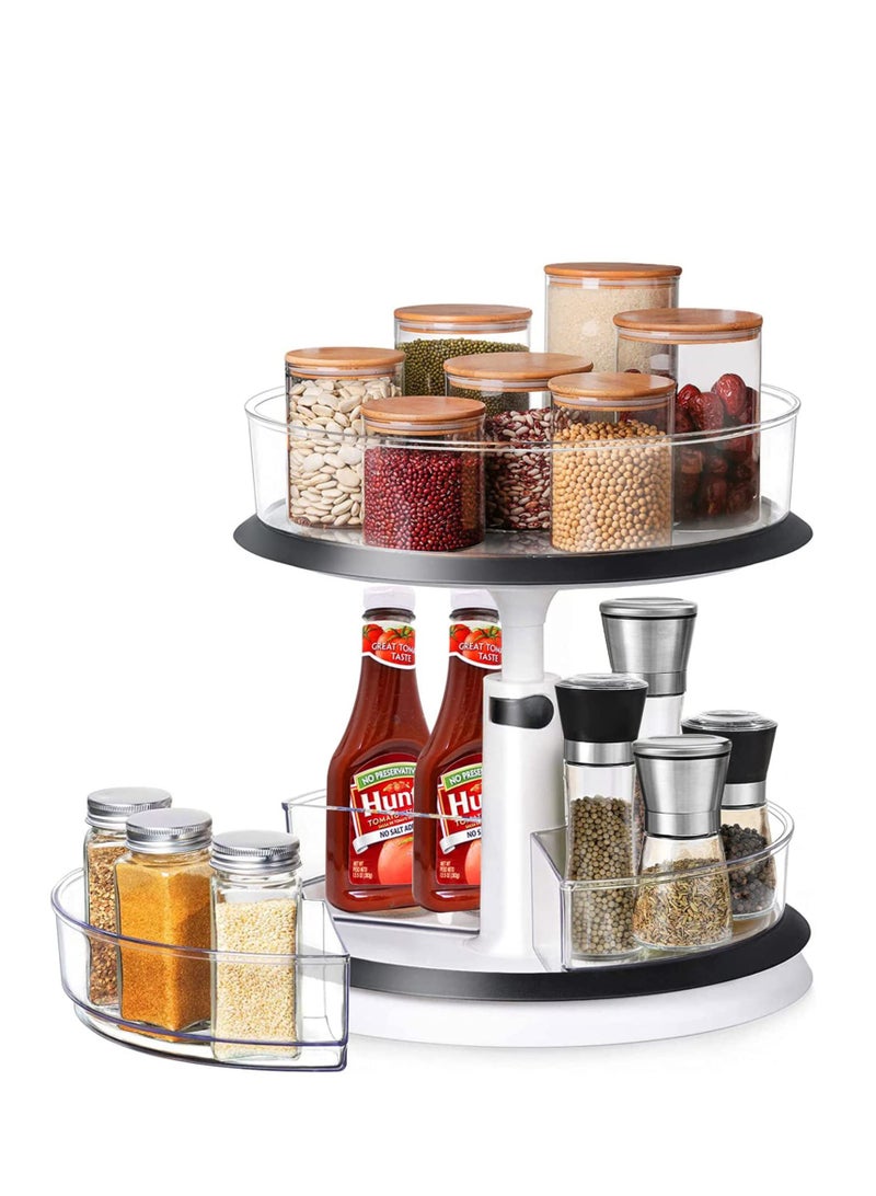 MIXDE 2-Tier Lazy Susan Turntable Cabinet Organizer,Height Adjustable Rotating Turntable Spice Rack for Kitchen Cabinet, with Removable Storage Bins for Pantry Fridge Vanity Bathroom Countertop - Image 1