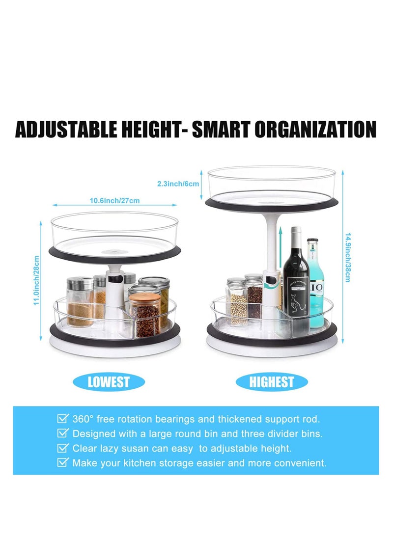 MIXDE 2-Tier Lazy Susan Turntable Cabinet Organizer,Height Adjustable Rotating Turntable Spice Rack for Kitchen Cabinet, with Removable Storage Bins for Pantry Fridge Vanity Bathroom Countertop - Image 2