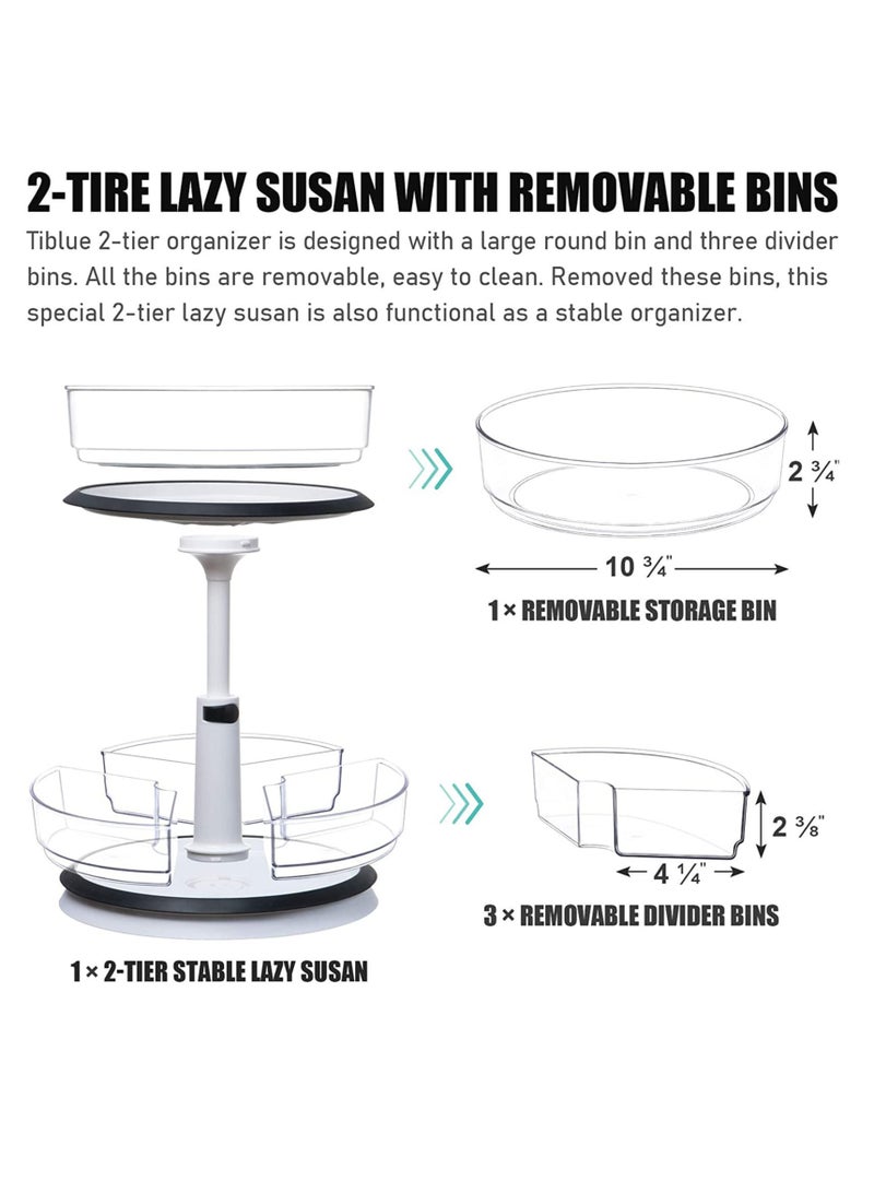 MIXDE 2-Tier Lazy Susan Turntable Cabinet Organizer,Height Adjustable Rotating Turntable Spice Rack for Kitchen Cabinet, with Removable Storage Bins for Pantry Fridge Vanity Bathroom Countertop - Image 3