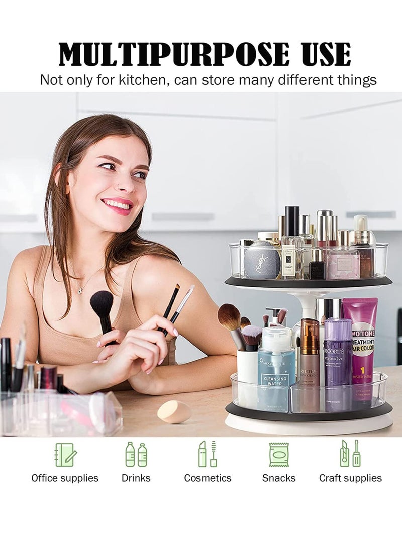 MIXDE 2-Tier Lazy Susan Turntable Cabinet Organizer,Height Adjustable Rotating Turntable Spice Rack for Kitchen Cabinet, with Removable Storage Bins for Pantry Fridge Vanity Bathroom Countertop - Image 5