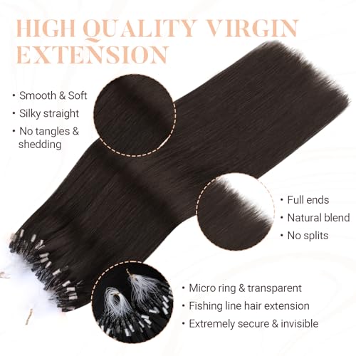 MAXITA Microlink Hair Extensions Human Hair Dark Brown Micro Bead Hair Extensions Real Human Hair, 50g/50 Strands/Pack, 16 In - Image 3