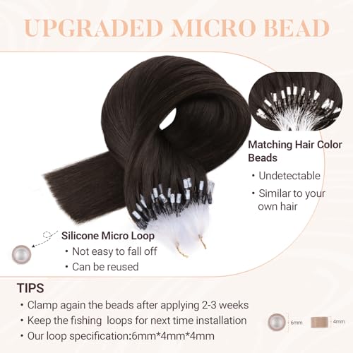 MAXITA Microlink Hair Extensions Human Hair Dark Brown Micro Bead Hair Extensions Real Human Hair, 50g/50 Strands/Pack, 16 In - Image 4