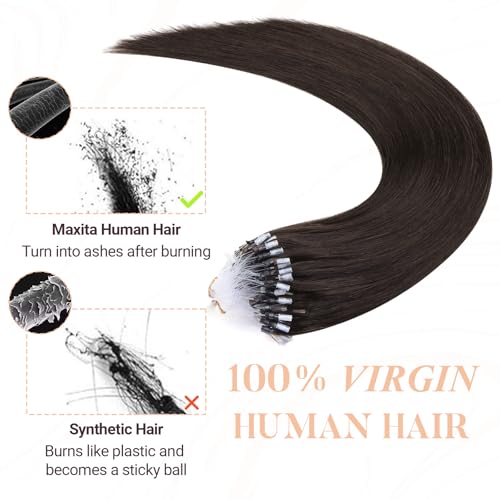 MAXITA Microlink Hair Extensions Human Hair Dark Brown Micro Bead Hair Extensions Real Human Hair, 50g/50 Strands/Pack, 16 In - Image 5