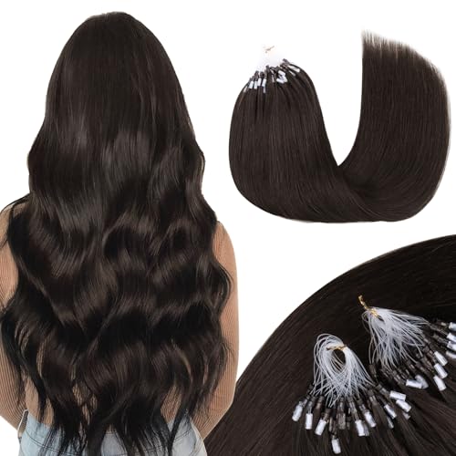 MAXITA Microlink Hair Extensions Human Hair Dark Brown Micro Bead Hair Extensions Real Human Hair, 50g/50 Strands/Pack, 16 In - Image 1