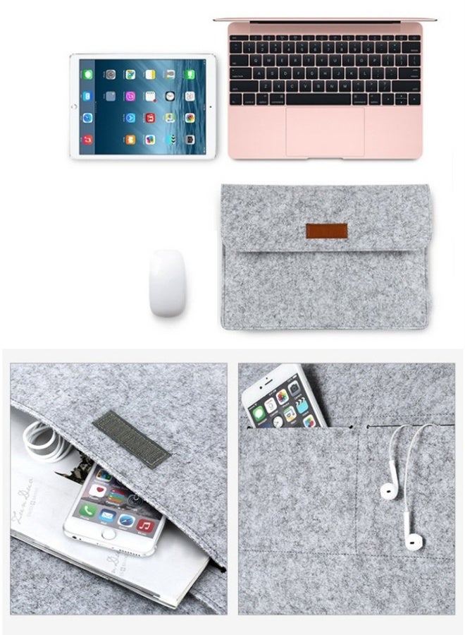 Felt Storage Bag, Storage Bag, Portable Felt Storage Bag for Notebook and Tablet, Thick Double-Layer Fabric Envelope Design Protective Bag for MacBook 13 Inch Light Grey  - Image 1