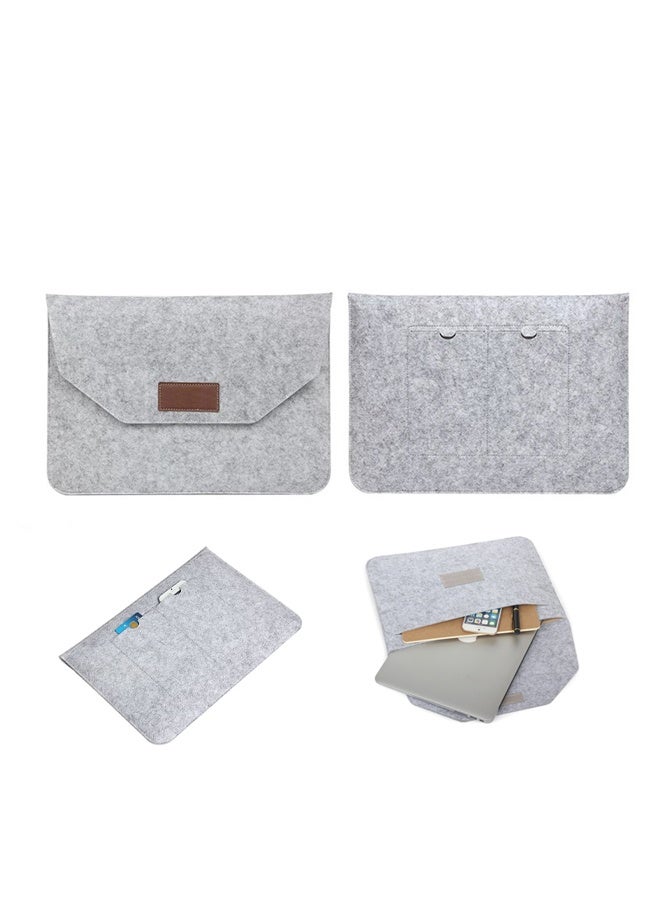 Felt Storage Bag, Storage Bag, Portable Felt Storage Bag for Notebook and Tablet, Thick Double-Layer Fabric Envelope Design Protective Bag for MacBook 13 Inch Light Grey  - Image 2