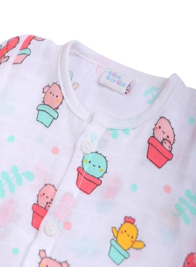Bibs & cribs Muslin Night Suit for Baby Boy and Girl Full Sleeve Top and Pajama Set Lightweight Breathable Newborn Infant Toddler Sleepwear (Cactus Night Suit, 12 to 18 M) - Image 2