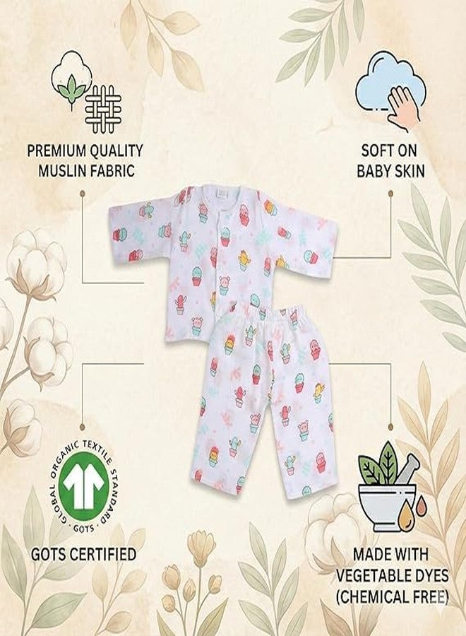 Bibs & cribs Muslin Night Suit for Baby Boy and Girl Full Sleeve Top and Pajama Set Lightweight Breathable Newborn Infant Toddler Sleepwear (Cactus Night Suit, 12 to 18 M) - Image 4