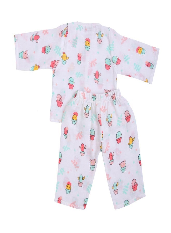 Bibs & cribs Muslin Night Suit for Baby Boy and Girl Full Sleeve Top and Pajama Set Lightweight Breathable Newborn Infant Toddler Sleepwear (Cactus Night Suit, 12 to 18 M) - Image 5