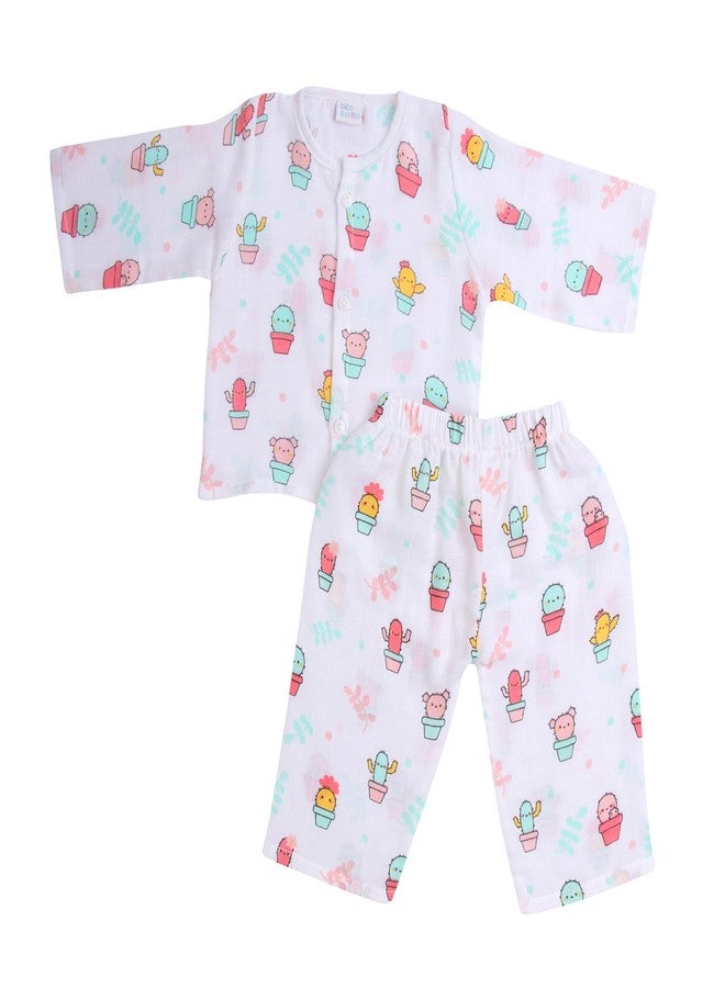 Bibs & cribs Muslin Night Suit for Baby Boy and Girl Full Sleeve Top and Pajama Set Lightweight Breathable Newborn Infant Toddler Sleepwear (Cactus Night Suit, 12 to 18 M) - Image 1