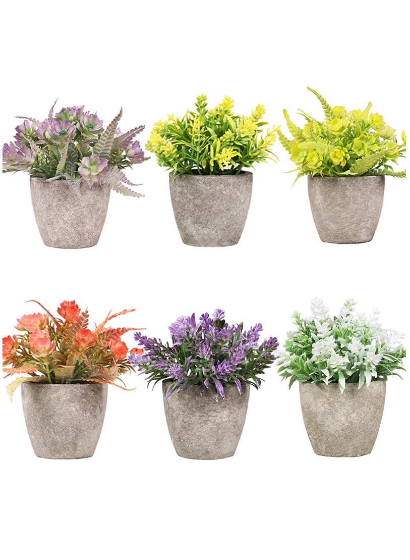 6Pack Mini Potted Artificial Plants 6 Colors Mini Potted Fake Plants Artificial Greenery in Pot Artificial Flowers Pot Fake Green Plants Faux Plants for Home Office Decor
