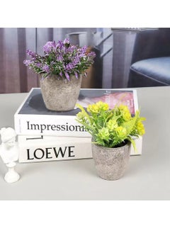 HomarKet 6Pack Mini Potted Artificial Plants 6 Colors Mini Potted Fake Plants Artificial Greenery in Pot Artificial Flowers Pot Fake Green Plants Faux Plants for Home Office Decor  - Image 2