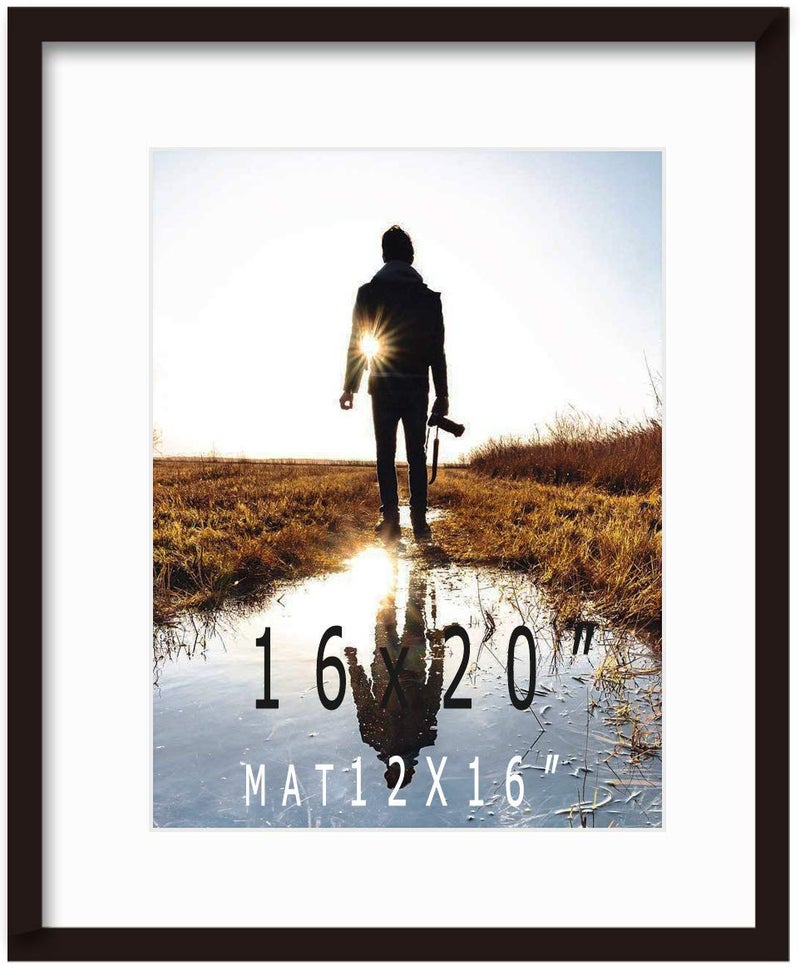 KAOIKO 16x20inch Picture Frame Solid Wood Display Pictures 12x16 with Mat or 16x20 Wall Without Mounting Photo Frame Black1pcs