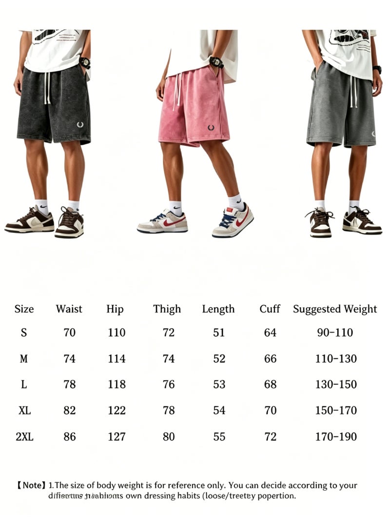 Fred Perry's ears of wheat are washed with water to make old sports shorts for men and women, and the same loose casual straight five-point pants, heavy cotton 300 grams. - Image 3