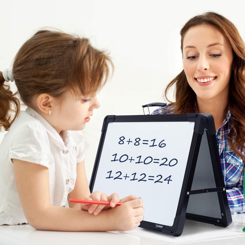 Tinkee Small Dry Erase White Board – Magnetic Desktop Foldable Whiteboard Portable Mini Easel Double Sided on Table Top with Holder for Drawing, Teacher Instruction, Memo Board - Image 3