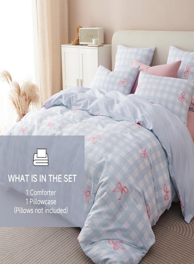 Erwinmu Girls Comforter Set Twin Size,2 Pieces Pink Bow Ties on Gingham Comforter Bedding Sets Reversible Pattern Back to School for Girls Kids,Cozy Microfiber Comforter and 1 Pillowcase - Image 4
