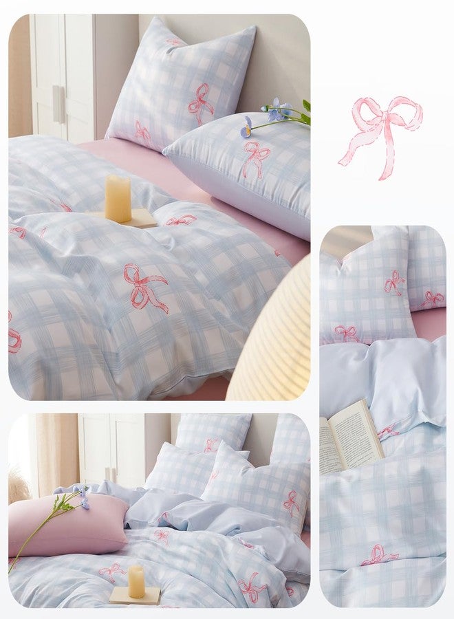 Erwinmu Girls Comforter Set Twin Size,2 Pieces Pink Bow Ties on Gingham Comforter Bedding Sets Reversible Pattern Back to School for Girls Kids,Cozy Microfiber Comforter and 1 Pillowcase - Image 5