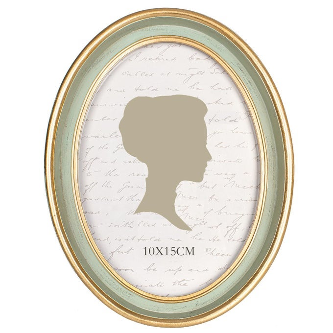 4X6 INCH VINTAGE PICTURE FRAME ELEGANT ANTIQUE PHOTO FRAMES WITH GLASS FRONT PHOTO DISPLAY TABLETOP WALL HANGING GIFT IDEAS OVAL SAGE GREEN WITH GOLD TRIM