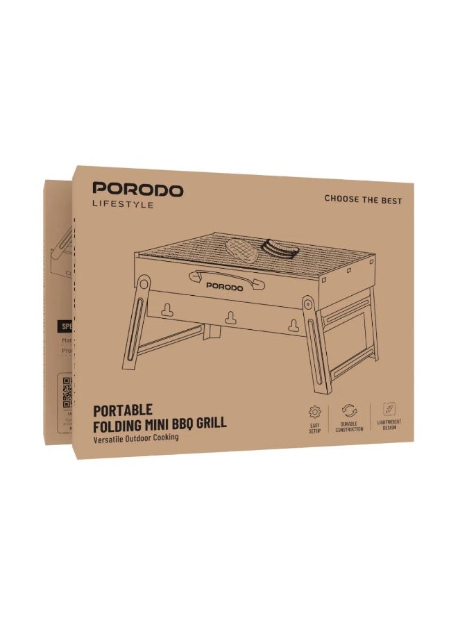 بورودو شواية شواء صغيرة محمولة قابلة للطي للتخييم - شواية فحم فولاذية خفيفة الوزن سهلة التركيب مع أدوات مرفقة (ملعقة وشوكة) - لون أسود - Image 3