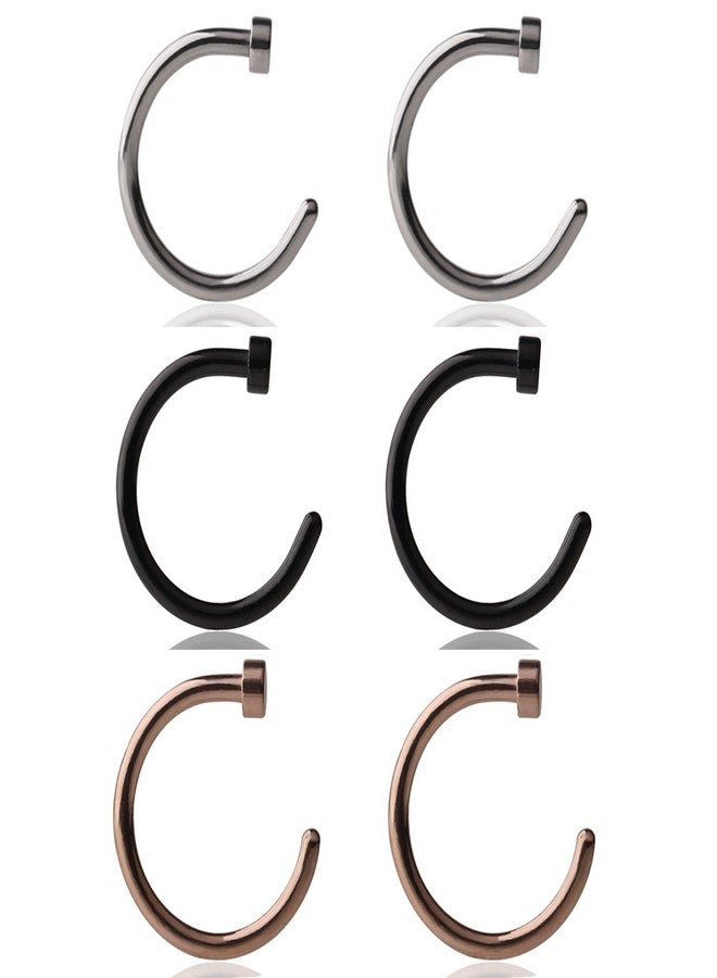 Ruifan 6pcs Stainless Steel Body Jewelry Piercing Earrings Nose Hoop Ring Unisex 18 Gauge 5/16"(8mm)- Mix Color 2# - Image 1
