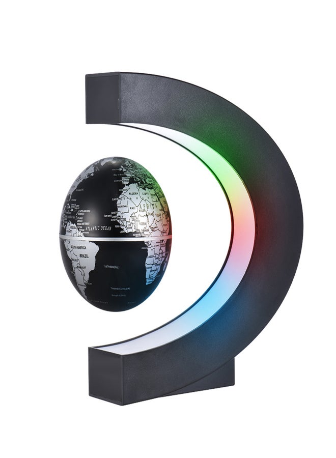 3 Inch C Shaped Magnetic Floating World Map Globe with LED Color Lights for Home Office Decoration Teaching Demo Black, UK Plug - Image 1