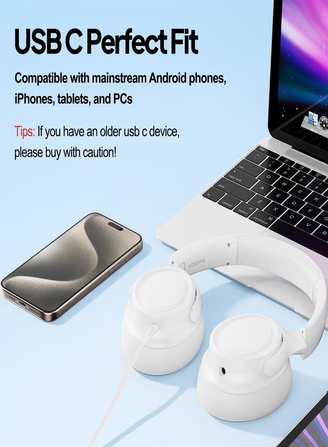 ADOOPE Wired Over-Ear Headphones with USB C Connector, Hi-Fi Stereo Sound, Noise-Isolating Ear Cups, Comfortable Fit for USB C Devices (White) - Image 3