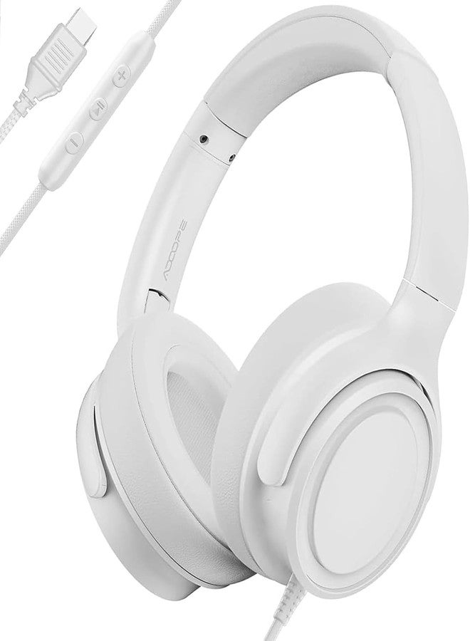 ADOOPE Wired Over-Ear Headphones with USB C Connector, Hi-Fi Stereo Sound, Noise-Isolating Ear Cups, Comfortable Fit for USB C Devices (White) - Image 1