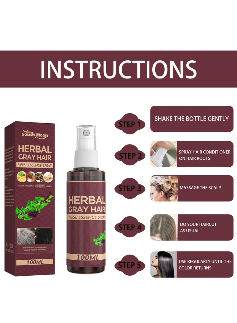 ساوث مون رذاذ إصلاح الشعر العشبي 100 مل، سائل الشعر الأسود بوليغونوم متعدد الأزهار والزنجبيل، مستخلصات عشبية تغذي وتصلح الشعر الرمادي - Image 4