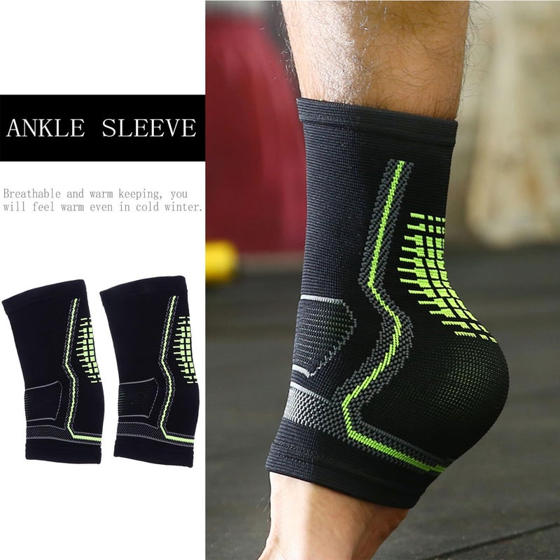 Green Nylon Compression Ankle Sleeve Pair Anti Sprain Sports Brace Support Basketball Men Size 35 37 - Image 4