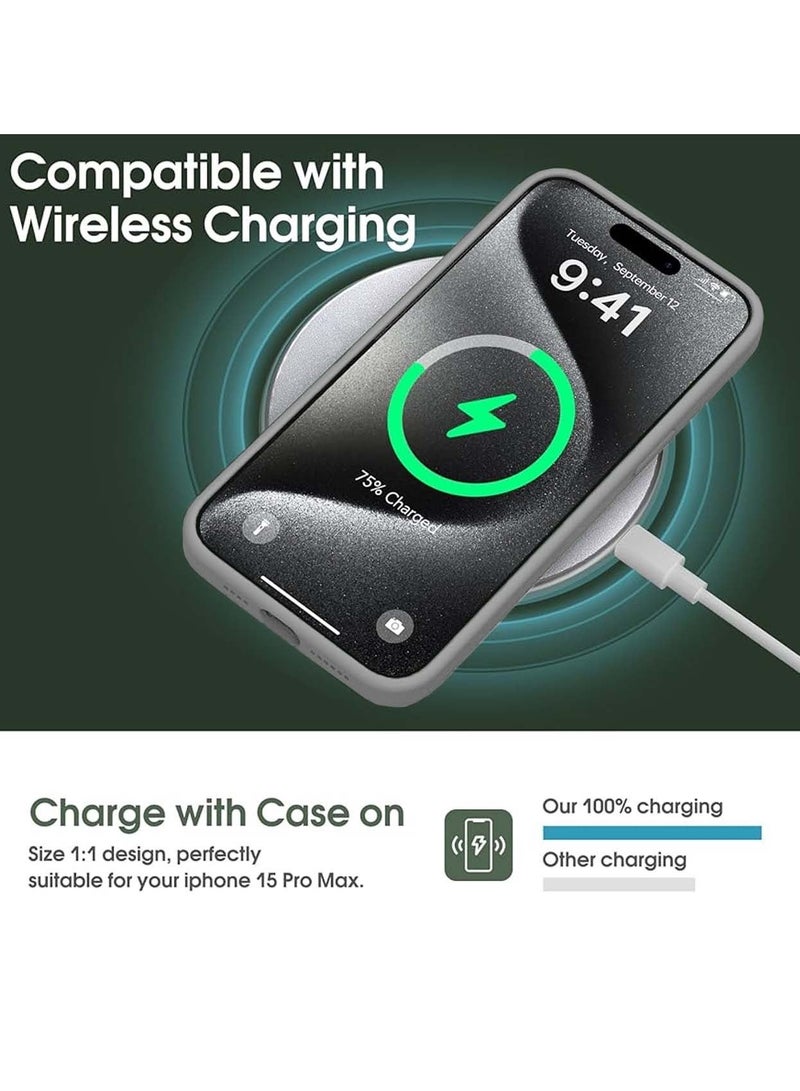 Wtech Premium Soft Liquid Silicone Case Cover For Apple iPhone 15 Pro Max 2023 Grey - Image 5