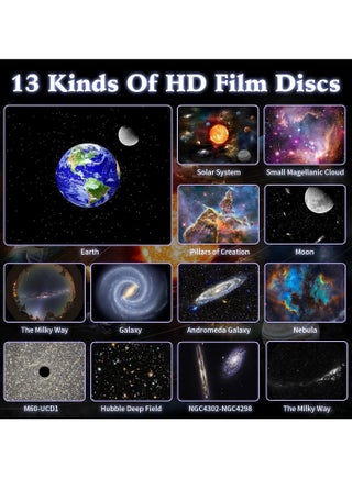 مصباح عرض النجوم، 13 فيلم عالي الدقة، مصباح عاكس النجوم، جهاز عرض القبة السماوية دوار 360 درجة مع جهاز تحكم عن بعد ومؤقت،بروجكتور النجوم، مصباح المجرة أبيض وأسود لغرفة النوم، هدية للأطفال، عارض أجواء مضيئة، مصباح إسقاط النجوم - view 3