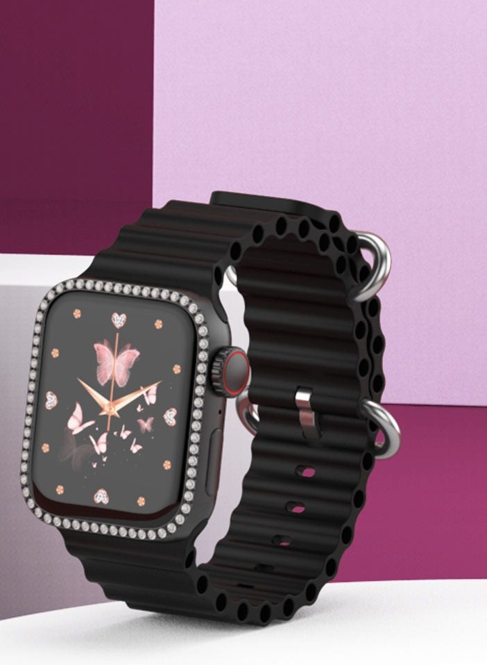 modio Modio MW19 Mini Smart Watch With 36mm Display 4 Pair Straps Necklace and Bracelate Designed For Womens Black  - Image 3