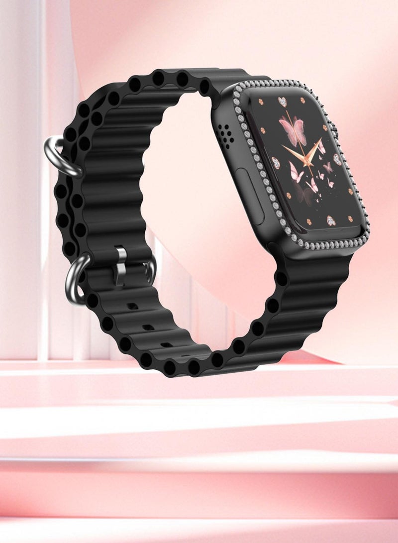 modio Modio MW19 Mini Smart Watch With 36mm Display 4 Pair Straps Necklace and Bracelate Designed For Womens Black  - Image 4