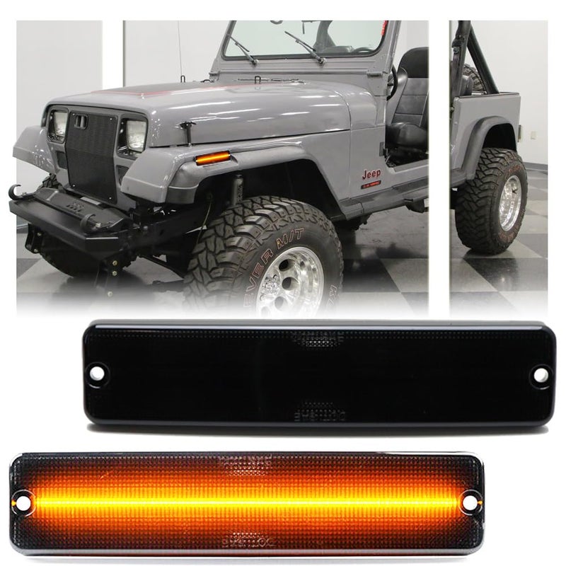 Generic GSOWO 2 PCS Amber LED Side Marker Light for Je-ep Wrangler YJ 1987-1995, Smoked Lens Front Turn Signal Indicator, Left/Right Side Fender Sidemarker Lamps  - Image 1
