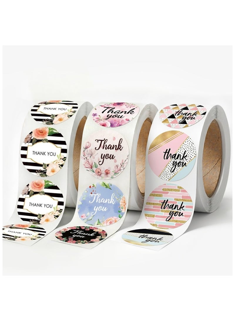 Wownect (Pack of 3) Thank You Round Stickers – 1500 PCS 1 Inch Flower & Pattern Labels for Envelope Seals, Packing Seals, Bouquets & Small Business Packaging (Pack of 3) - Image 1