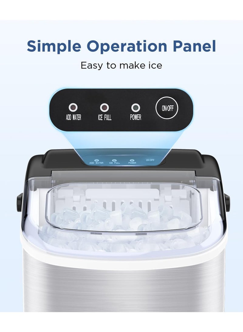 EqiEch EqiEch Ice Maker, Portable Ice Cube Machine with Self-Cleaning, 33lbs/24Hrs, 9 Bullet Ice Cubes in 6 Mins, 1.5L Water Tank, Ice Basket and Scoop,Ice Ideal for Home, Kitchen, Bar, Camping, Stainless Steel - Image 4