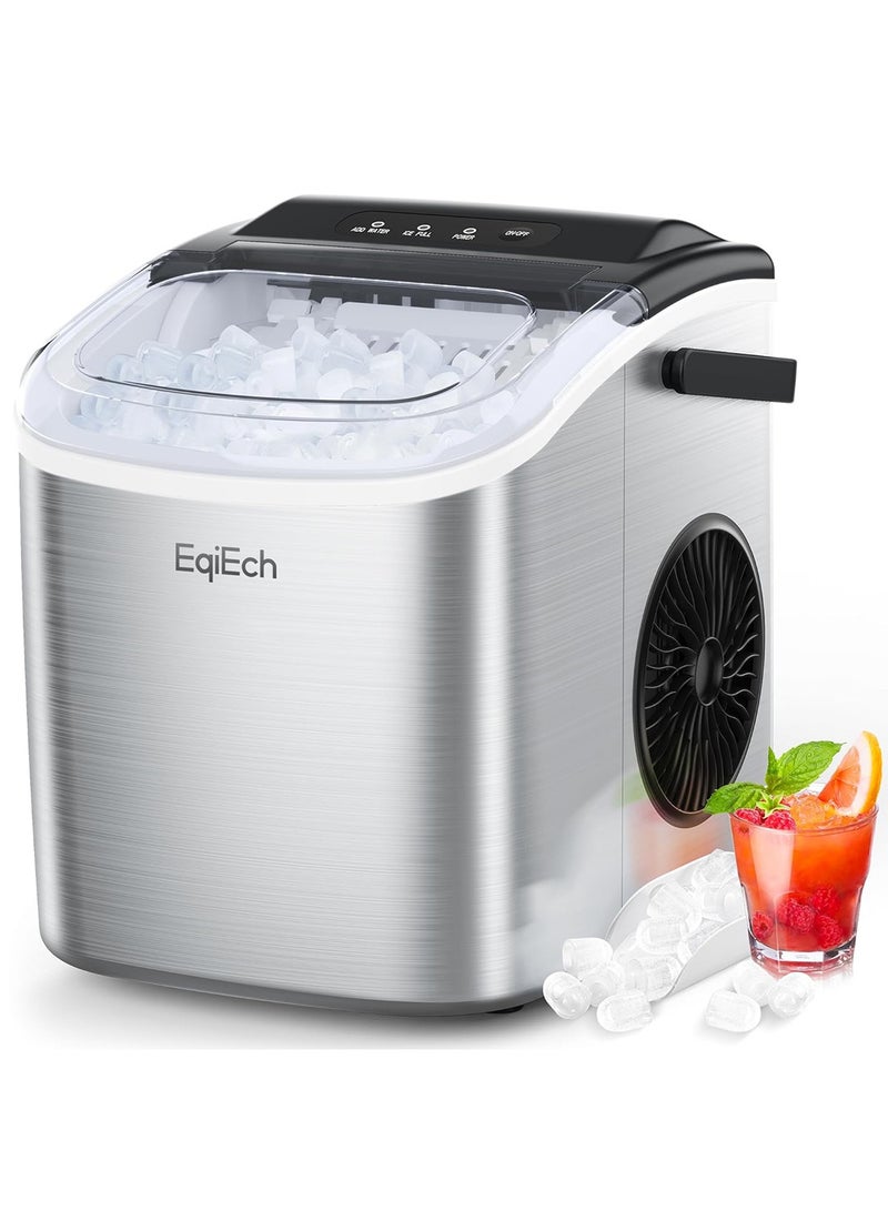 EqiEch EqiEch Ice Maker, Portable Ice Cube Machine with Self-Cleaning, 33lbs/24Hrs, 9 Bullet Ice Cubes in 6 Mins, 1.5L Water Tank, Ice Basket and Scoop,Ice Ideal for Home, Kitchen, Bar, Camping, Stainless Steel - Image 1