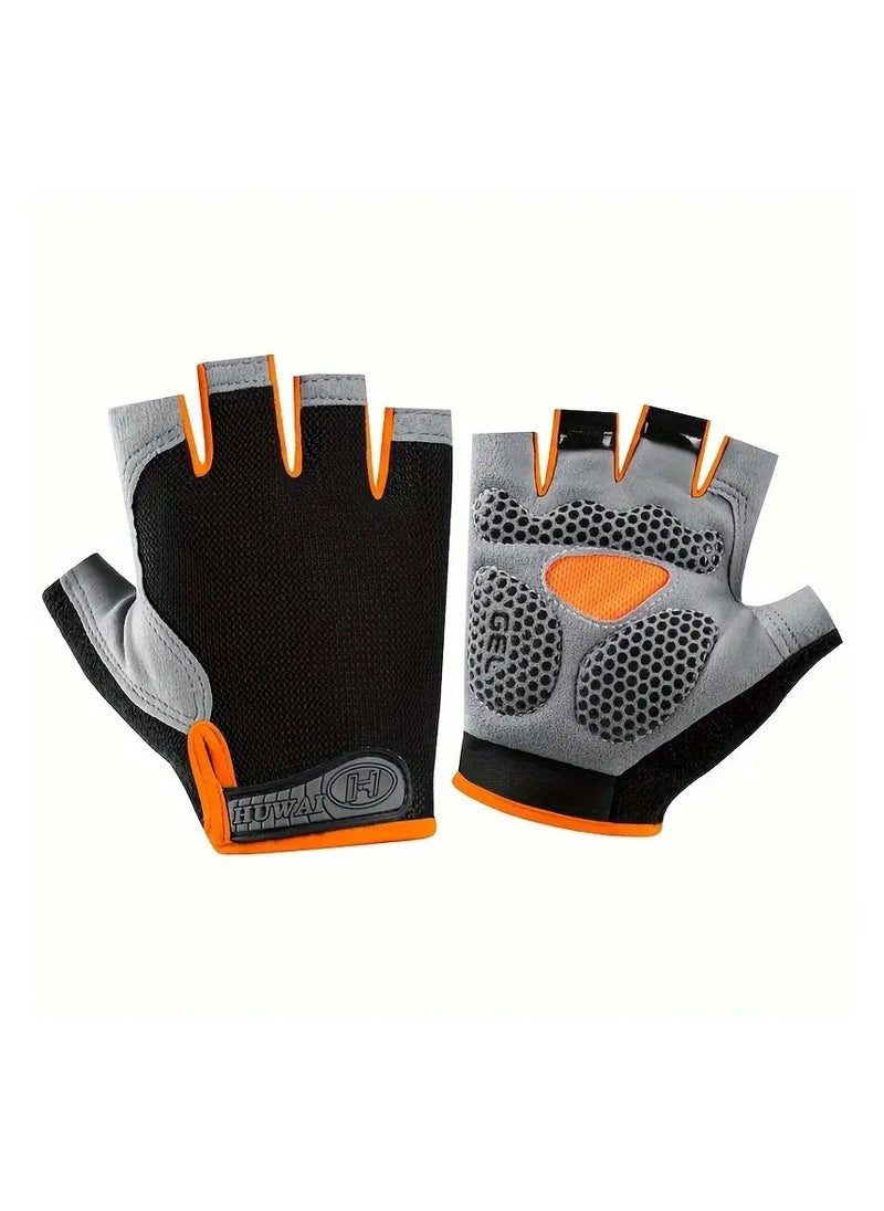 Goolsky 1 Pair Breathable Half-Finger Sports Gloves - Non-Slip, Shock-Absorbing with Secure Snap Closure for Gym, Cycling & Weightlifting, Gray with Black Accents, Gym Accessories  - Image 1