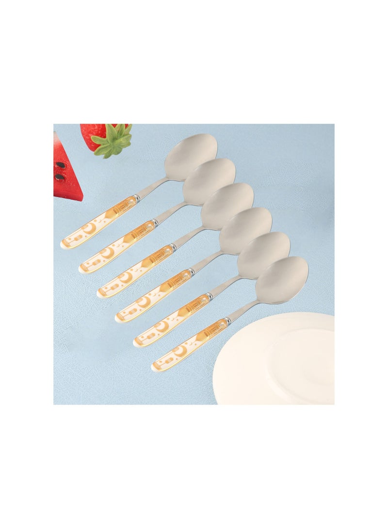 Liying 6Pcs Ramadan Designed Dinner Spoons (B) , Gold plasted design Plating Stainless Steel 18.5x4x18.5cm Spoons for Table Spoon, Soup Spoons, Easy To Clean, Dishwasher Safe - Image 1