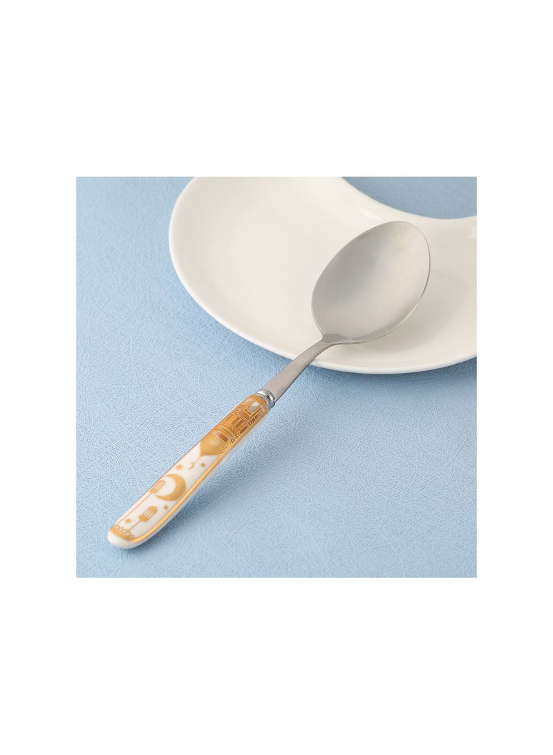 Liying 6Pcs Ramadan Designed Dinner Spoons (B) , Gold plasted design Plating Stainless Steel 18.5x4x18.5cm Spoons for Table Spoon, Soup Spoons, Easy To Clean, Dishwasher Safe - Image 2