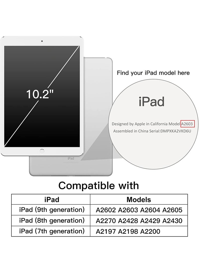 روك بو - حافظة لجهاز iPad مقاس 10.2 بوصة (الجيل التاسع/الثامن/السابع 2021/2020/2019) مع حامل قلم شفاف وغطاء خلفي شفاف وحامل رفيع وغطاء لوحي مقاوم للصدمات مع خاصية الاستيقاظ/السكون التلقائي - Image 1