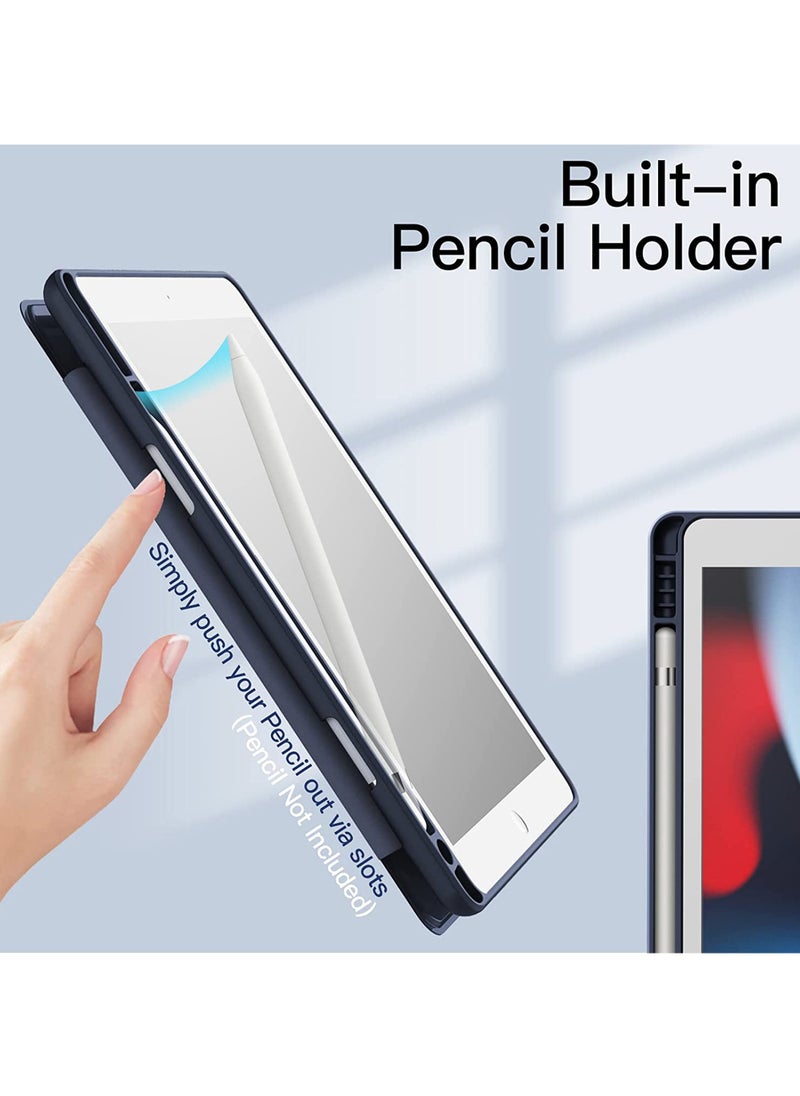 روك بو - حافظة لجهاز iPad مقاس 10.2 بوصة (الجيل التاسع/الثامن/السابع 2021/2020/2019) مع حامل قلم شفاف وغطاء خلفي شفاف وحامل رفيع وغطاء لوحي مقاوم للصدمات مع خاصية الاستيقاظ/السكون التلقائي - Image 1