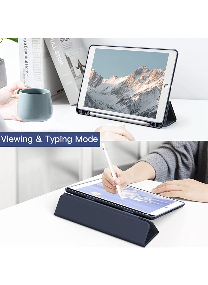 روك بو - حافظة لجهاز iPad مقاس 10.2 بوصة (الجيل التاسع/الثامن/السابع 2021/2020/2019) مع حامل قلم شفاف وغطاء خلفي شفاف وحامل رفيع وغطاء لوحي مقاوم للصدمات مع خاصية الاستيقاظ/السكون التلقائي - Image 1